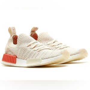 ADIDAS NMD R1 Primeknit Cloud Women’s Sneakers - Cream and Red/Orange